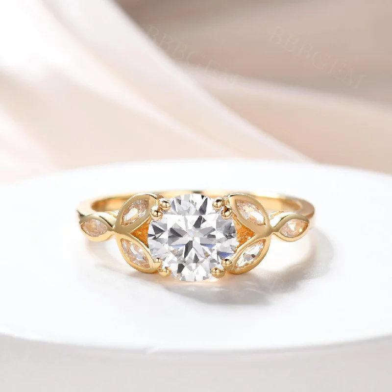 women custom halo engagement rings -6.5mm Round Cut 1ct Engagement ring 14k Gold wedding Ring