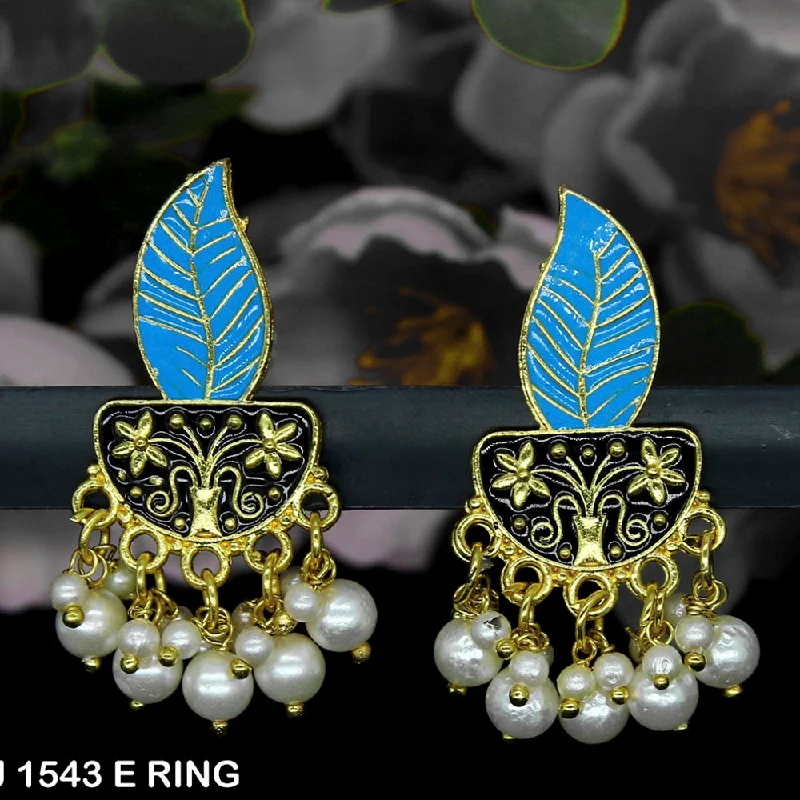 women butterfly stud earrings -Mahavir Gold Plated Meenakari And Pearl Designer Dangler Earrings