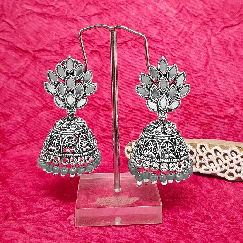 women geometric earrings -Bhavi Jewels Oxidised Plated Mirror Work Jhumki Earrings