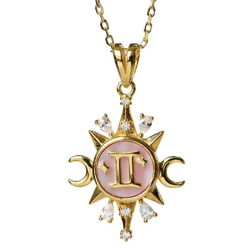 women engraved gold necklaces -Celestial Horoscope Pendant - Gemini