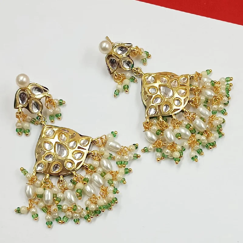 women oval earrings -Padmawati Bangles Gold Plated Kundan Stone And Pearls Dangler Earrings