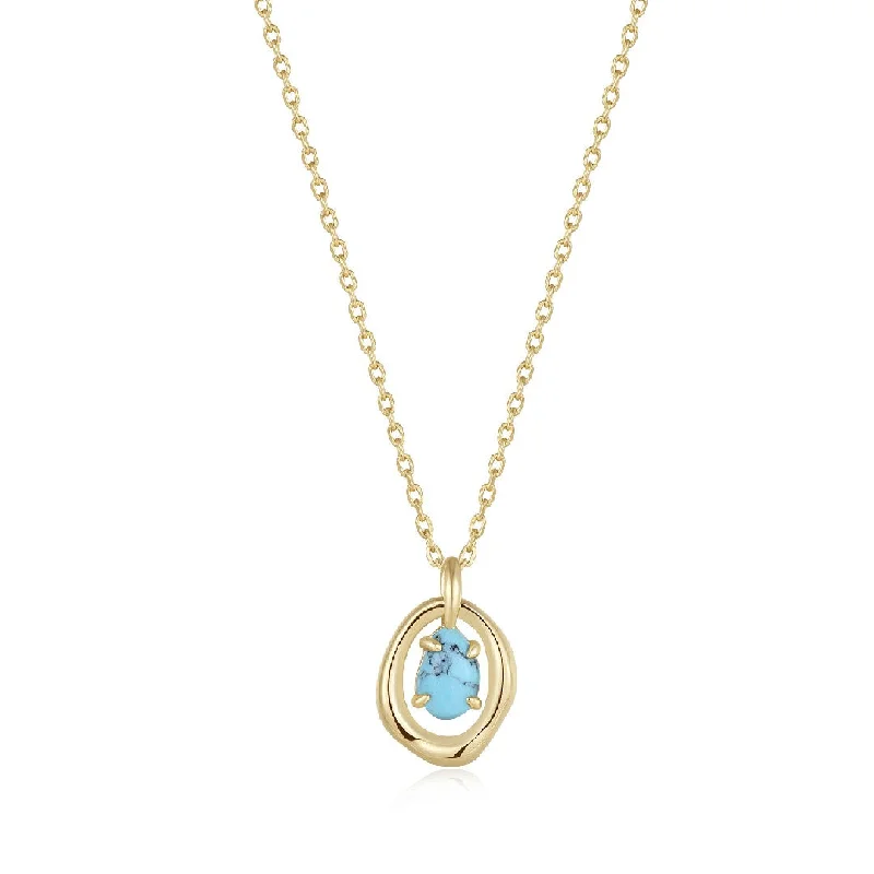 women custom engraved gold necklaces -Turquoise Wave Circle Pendant Necklace