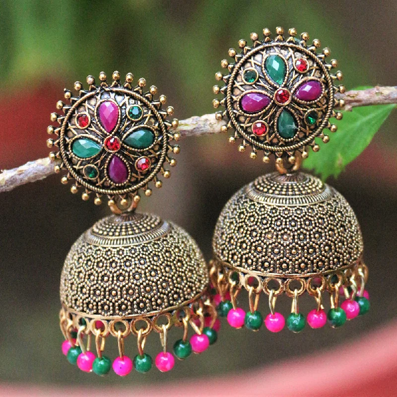 women gem earrings -H K Fashion  Gold Plated Pota Stone And Beads Jhumki Earrings