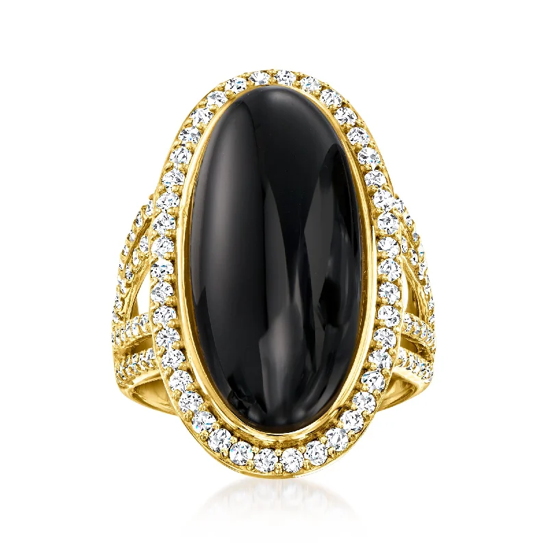 women fancy engagement rings -Ross-Simons Onyx and White Topaz Ring in 18kt Gold Over Sterling