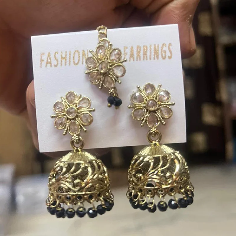 women pearl earrings -Shree Chamunda Jewellers Gold Plated Crystal Stone Jhumki With Maangtikka