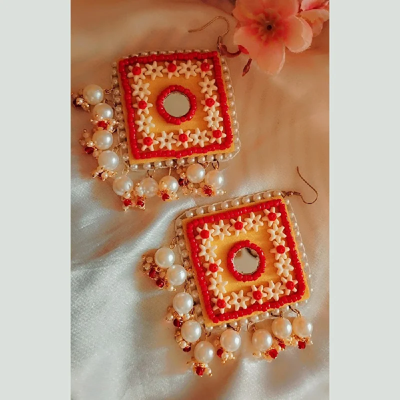 women zodiac earrings -Sanshray Handmade Mirror And Pearl Dangler Earrings