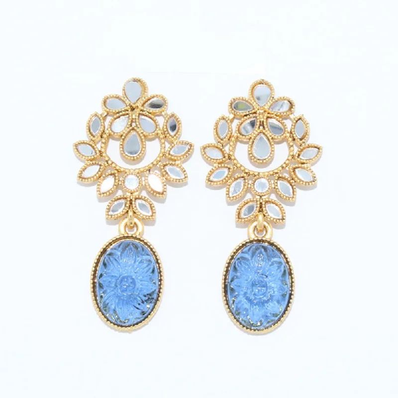 women colorful gemstone earrings -Corbeda Fashion Gold Plated Mirror Dangler Earrings