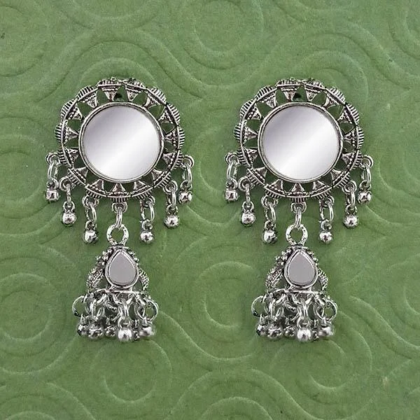 women gem earrings -Jeweljunk Silver Plated Mirror Dangler Earrings  - 1314791