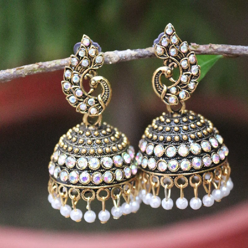 women ear thread earrings -H K Fashion  Gold Plated Austrian Stone Jhumki Earrings