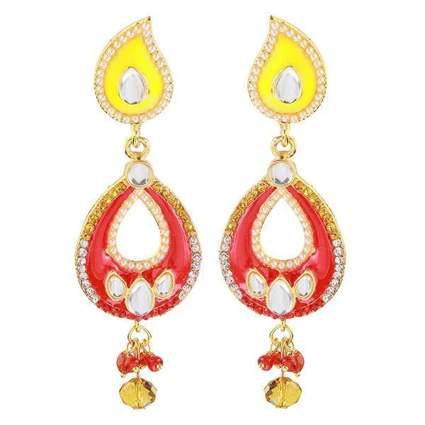 women gemstone drop earrings -Kriaa Red And Yellow Meenakari Kundan Dangler Earrings - 1304635