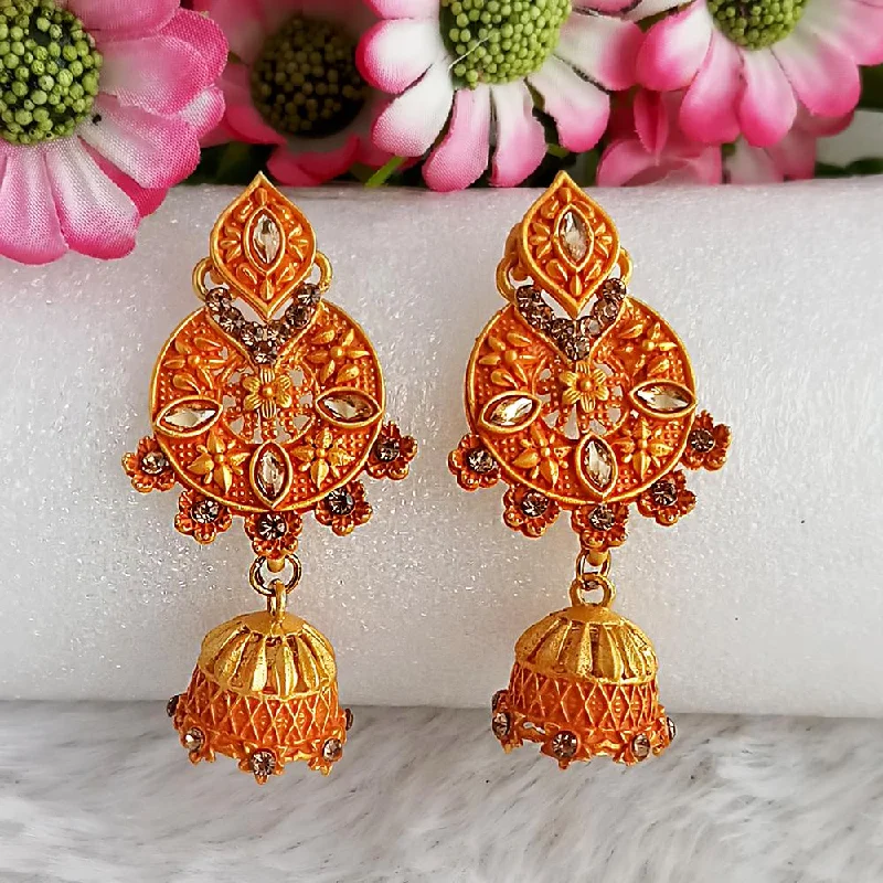 women zodiac earrings -Woma Gold Plated Orange Dangler Meenakari Earrings - 1318059F