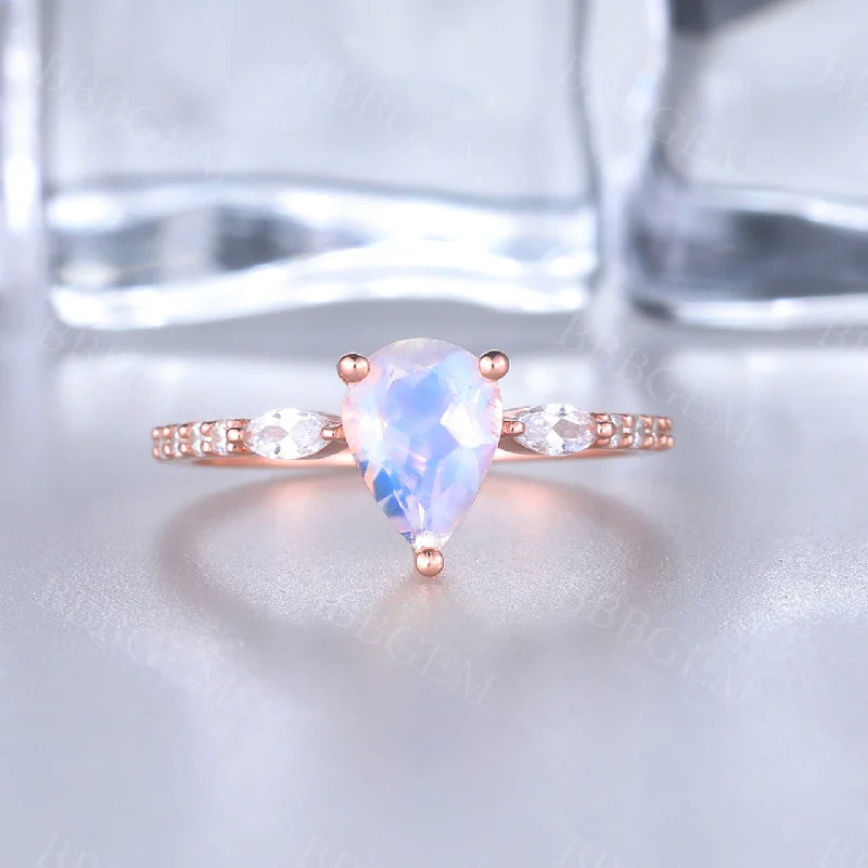 women vintage-style engagement rings -Art Deco Moonstone Engagement Ring Rose Gold Wedding Ring Gift For Her