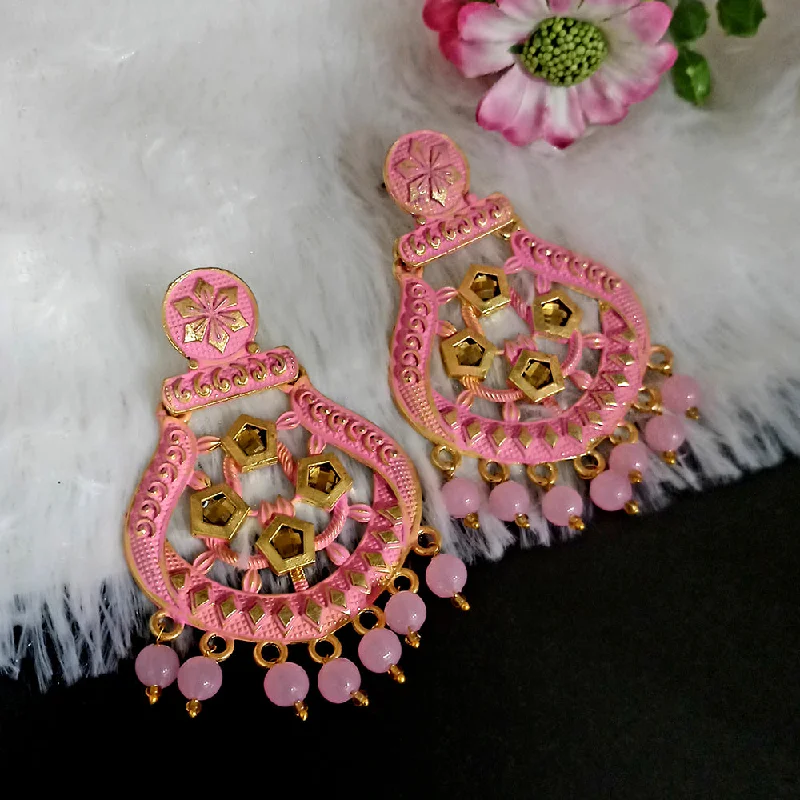 women zodiac earrings -Woma Matte Light Pink Meenakari Dangler Beads Drop Earrings