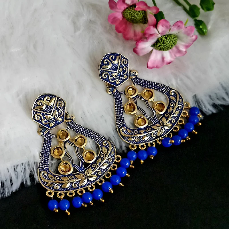 women modern stud earrings -Woma Matte Blue Meenakari Dangler Beads Drop Earrings