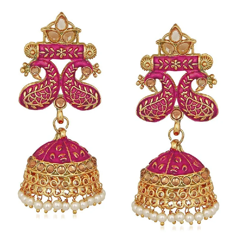 women diamond stud earrings -Mahi Traditional Pink Meenakari work Peacock Jhumki Earrings with Artificial Pearls for Women (ER1109726GPin)