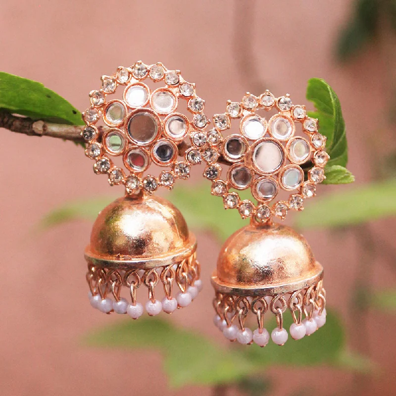 women modern stud earrings -H K Fashion Rose Gold Austrian Stone And Mirror Jhumki Earrings