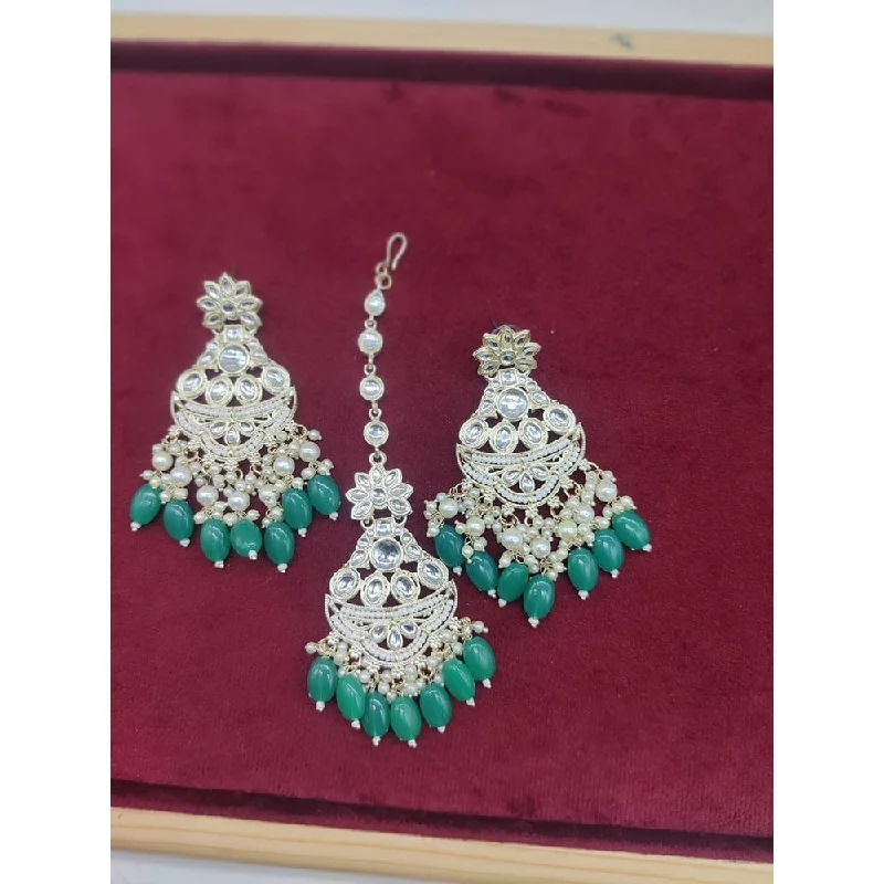 women vintage diamond earrings -Akruti Collection Gold Plated Kundan Stone And Pearls Earrings With Maangtikka