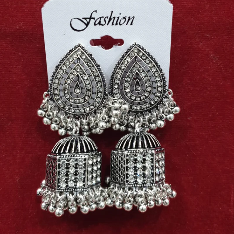 women gold-plated earrings -Sofine Oxidised Plated Jhumki Earrings