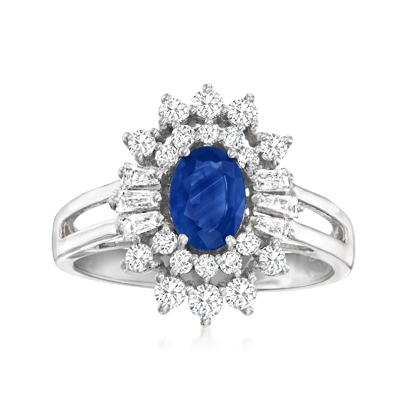 women birthstone rings for engagement -Ross-Simons Sapphire and . Diamond Ring in 14kt White Gold