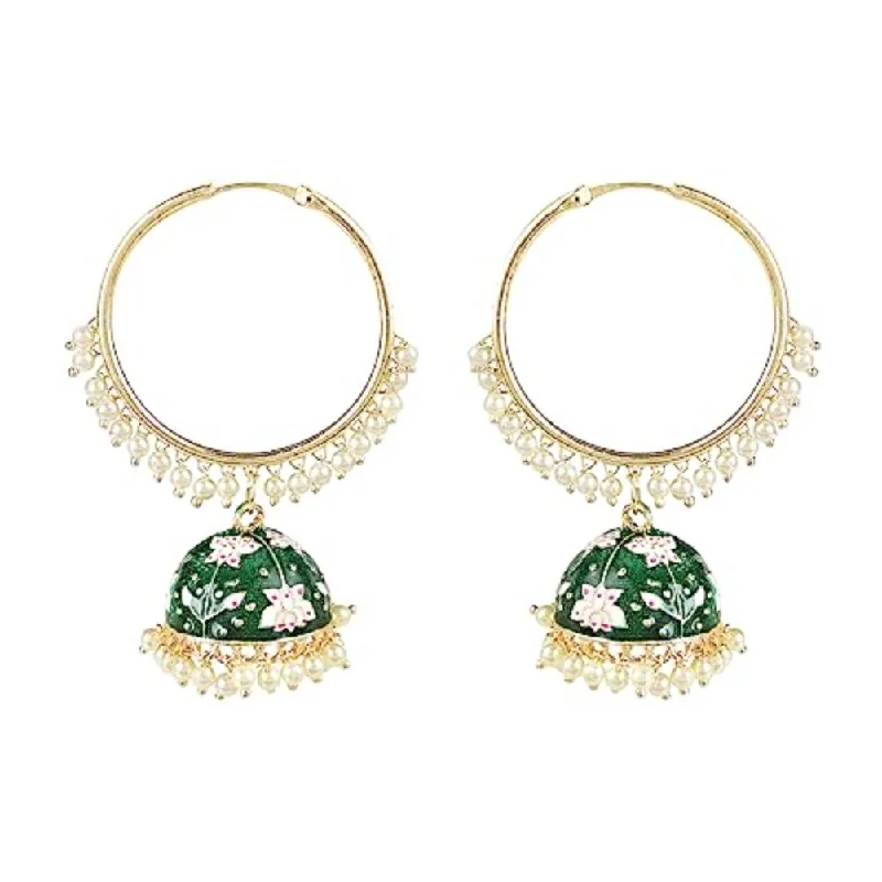 women elegant earrings -Etnico 18K Gold Plated Traditional Handcrafted Meenakari work Jhumki Earrings for Women/Girls (Green)