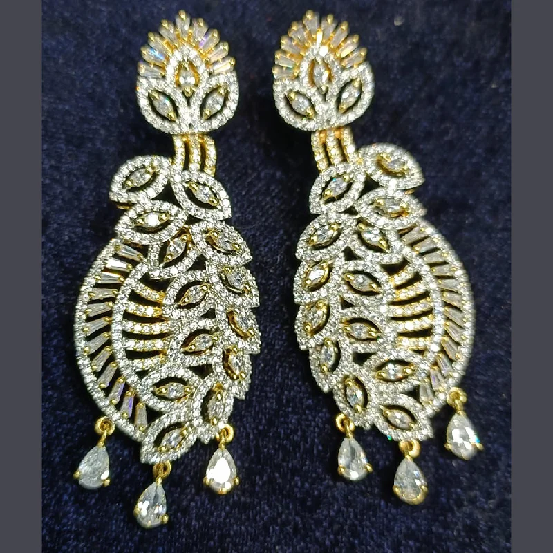 women clip-on earrings -Jain Jewellers Gold Plated Ad Stone Dangler Earrings