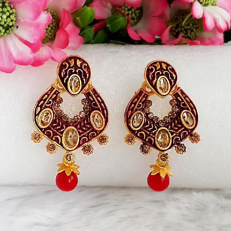 women long chain earrings -Woma Gold Plated Maroon Dangler Meenakari Earrings - 1318055D