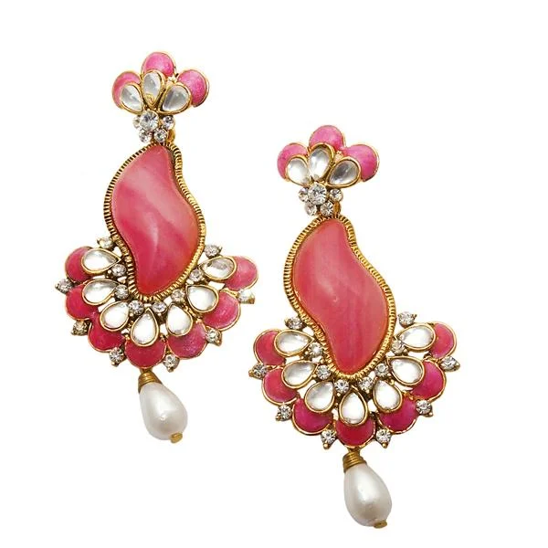 women gold drop earrings -Kriaa Kundan Gold Plated Stone Dangler Earrings