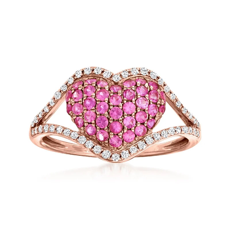 women moissanite engagement rings -Ross-Simons Pink Sapphire and . Diamond Heart Ring in 14kt Rose Gold