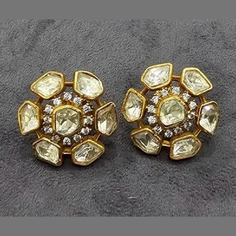 women silver drop earrings -JewelTreeTz Gold Plated Original Mosanite Gold Plated Studs