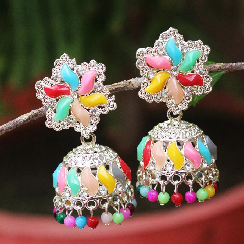 women pearl stud earrings -H K Fashion Silver Plated  Pota Stone And Beads Jhumki Earrings