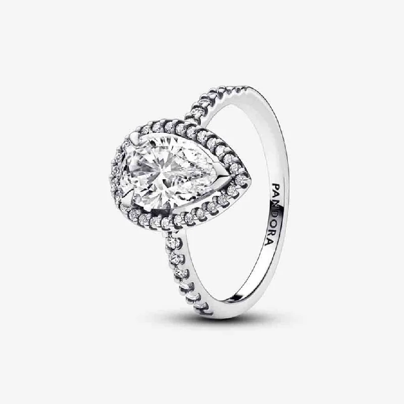 women vintage diamond rings -PANDORA : Sparkling Pear Halo Ring