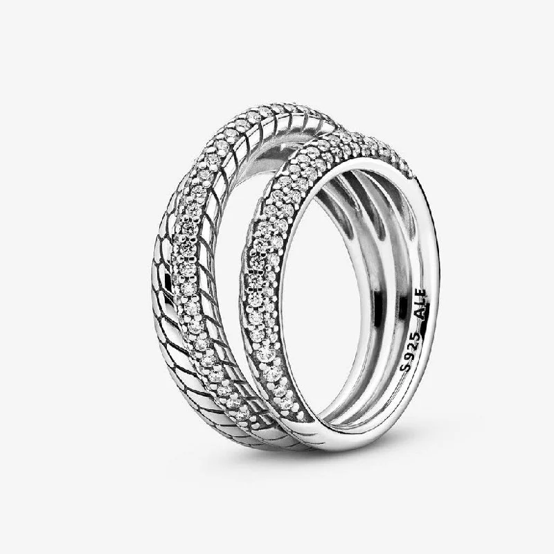 women vintage-style rings -PANDORA : Triple Band Pavé Snake Chain Pattern Ring