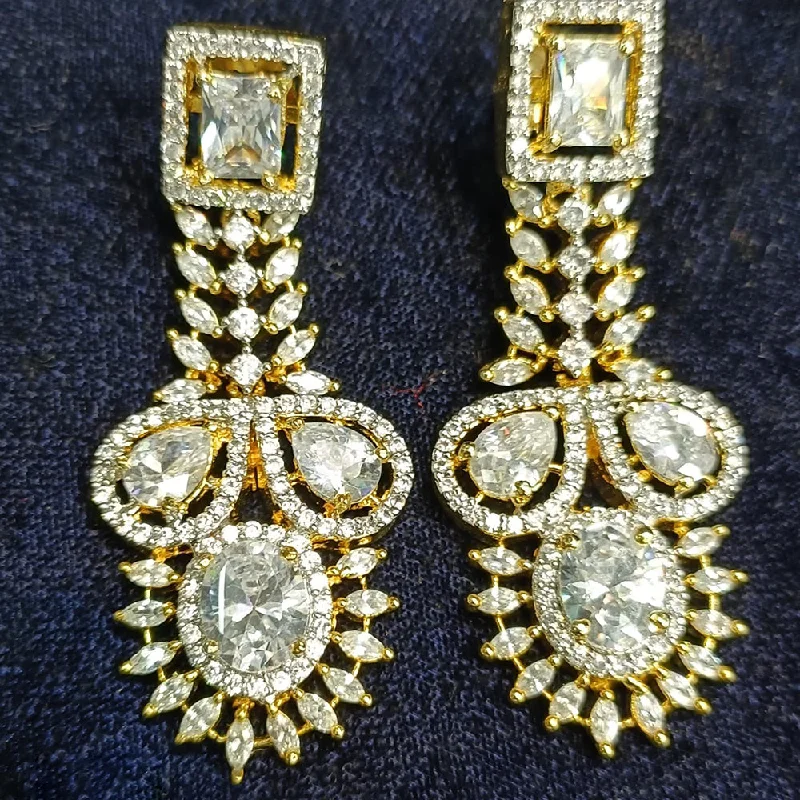 women chain earrings -Jain Jewellers Gold Plated Ad Stone Dangler Earrings