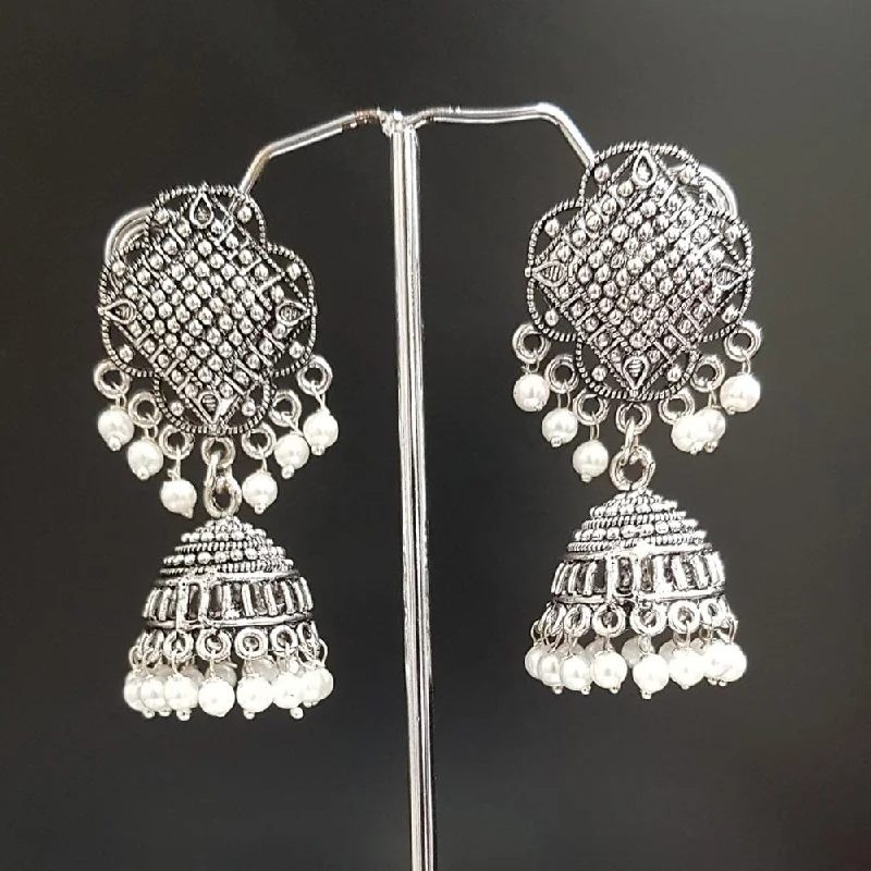 women custom engraved earrings -Shreeji Oxidised Plated Jhumki Earrings