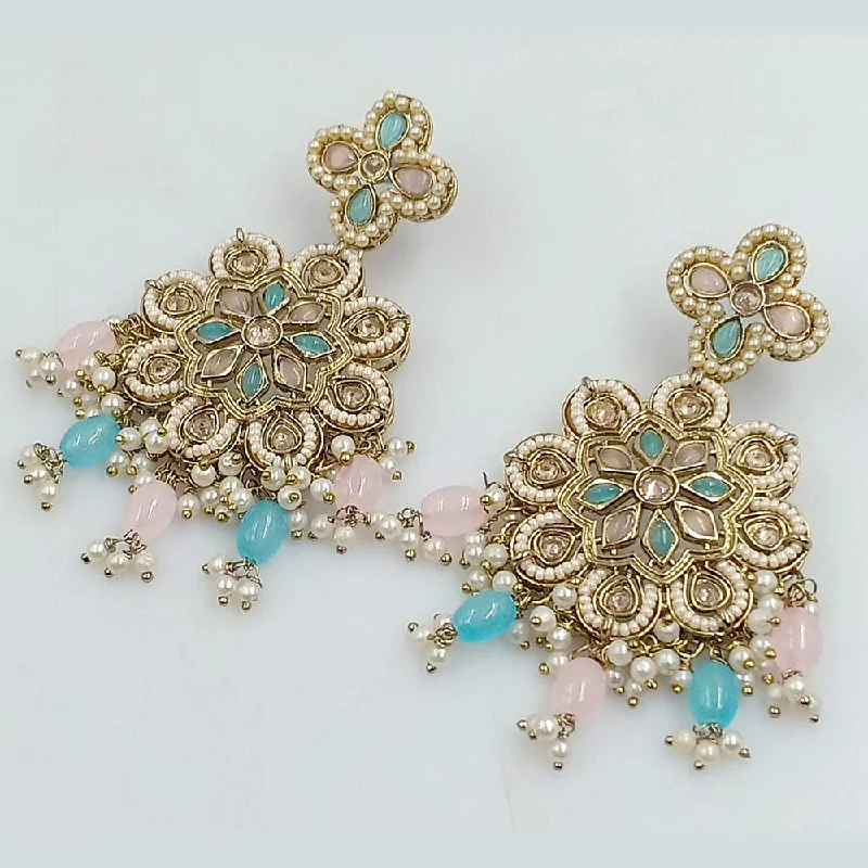 women mismatched earrings -Rajwadi Collection Gold Plated Crystal Stone Pearl And Beads Dangler Earrings