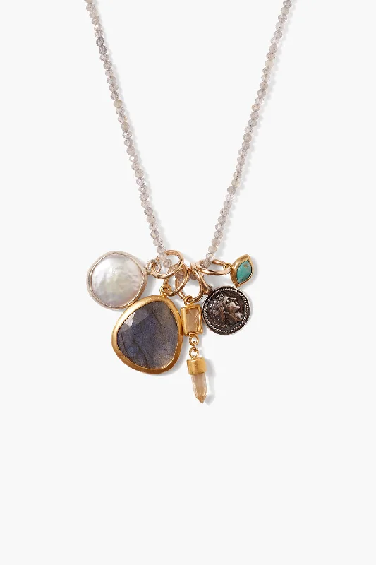 women custom engraved gold necklaces -Hypatia Charm Necklace Labradorite Mix