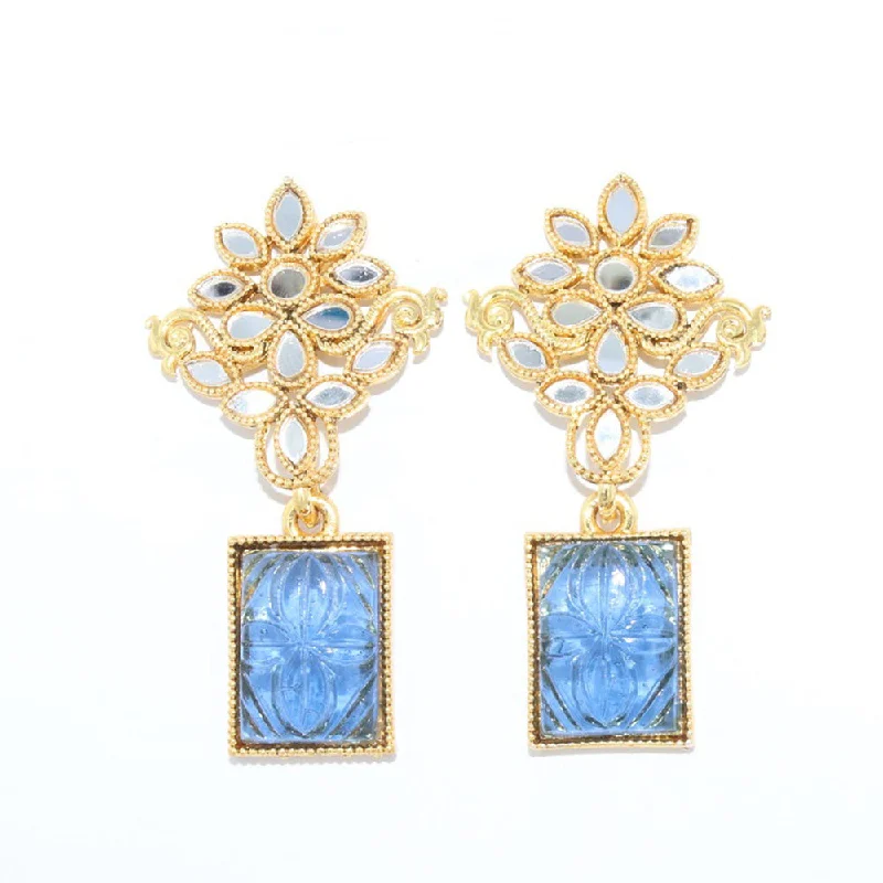 women ear thread earrings -Corbeda Fashion Gold Plated Mirror Dangler Earrings