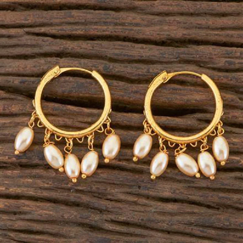 women stacked earrings -Anjali Jewellery Gold Plated Pearl Hoop Earrings