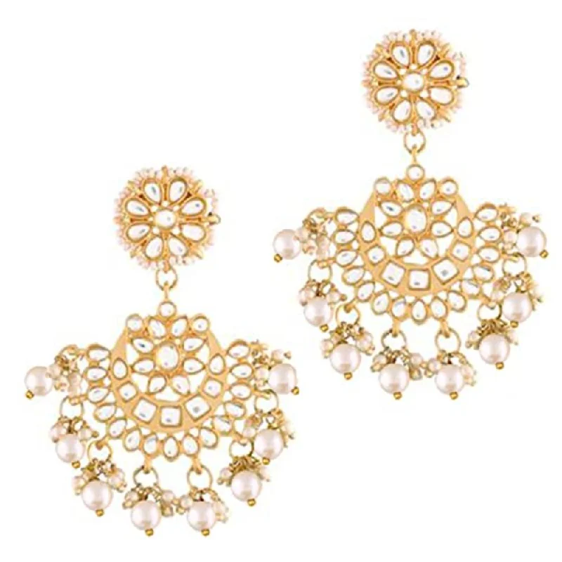 women pearl stud earrings -Etnico 18K Gold Plated Matt Finish Chandbali Earrings Handcrafted Kundan & Pearl (E2911W)