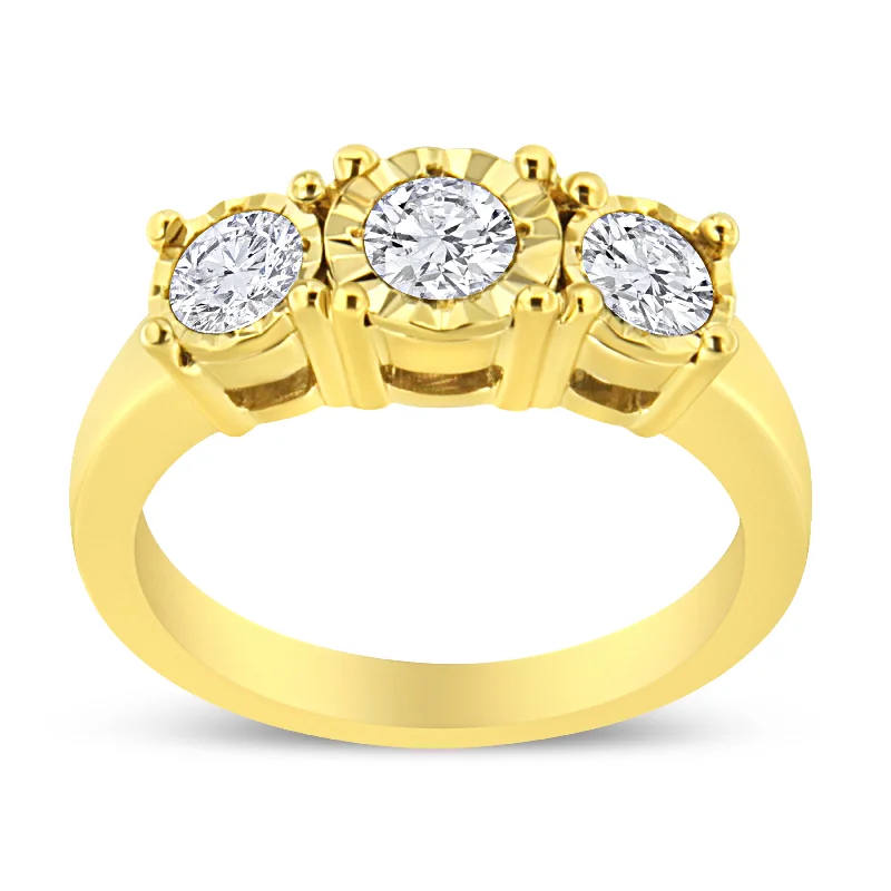 women alternative engagement rings -14K Yellow Gold Plated .925 Sterling Silver 1.00 Cttw Miracle-Set Round Diamond Three Stone Engagement Ring