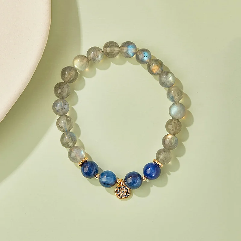 women personalized bracelets -C137 - Kyanite and Gray Moonstone Crystal Bracelet