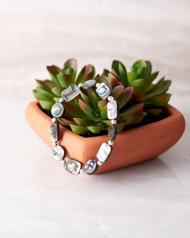 women silver bangles -Abalone Stretch Bracelet