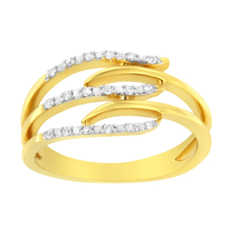 women custom halo engagement rings -10K Yellow Gold Plated .925 Sterling Silver 1/10 Cttw Round-Cut Diamond Fashion Ring