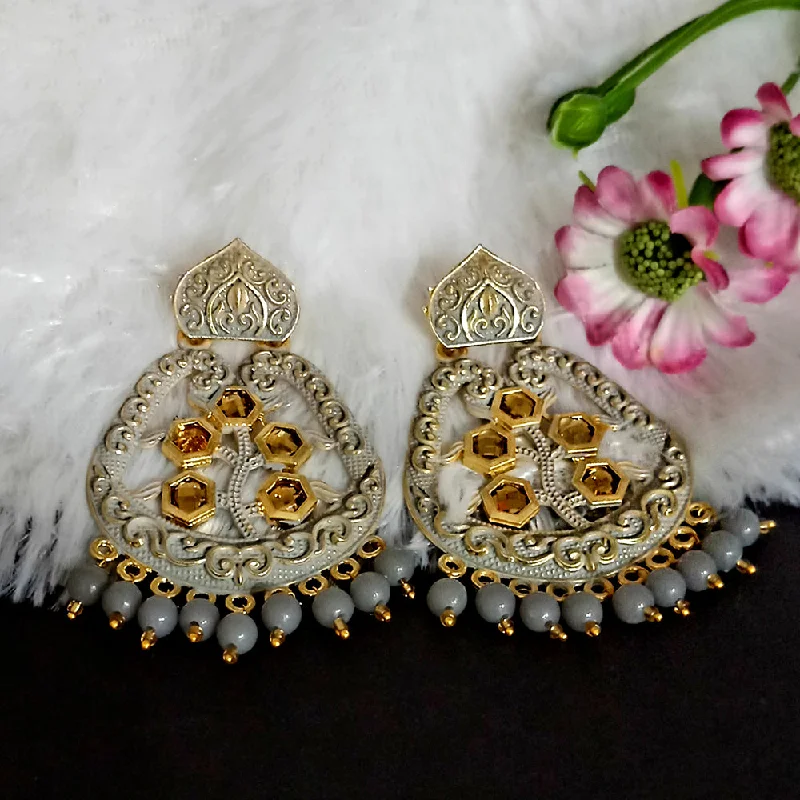 women gemstone earrings -Woma Matte GreyMeenakari Dangler Beads Drop Earrings