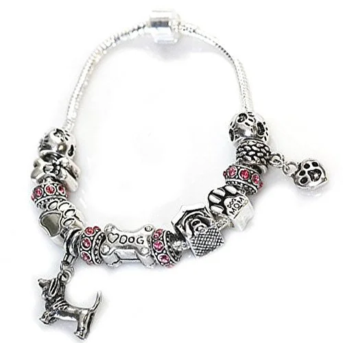 women trendy bracelets -7" Dog Lovers Snake Chain Charm Bracelet with Charms