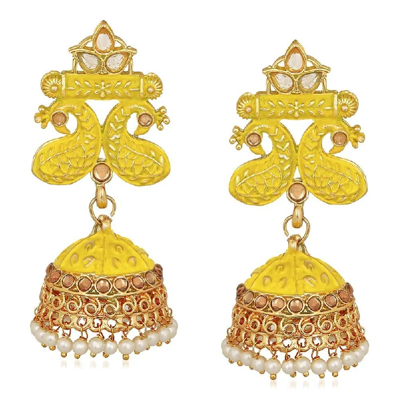 women vintage-style earrings -Mahi Traditional Yellow Meenakari work Peacock Jhumki Earrings with Artificial Pearls for Women (ER1109725GYel)