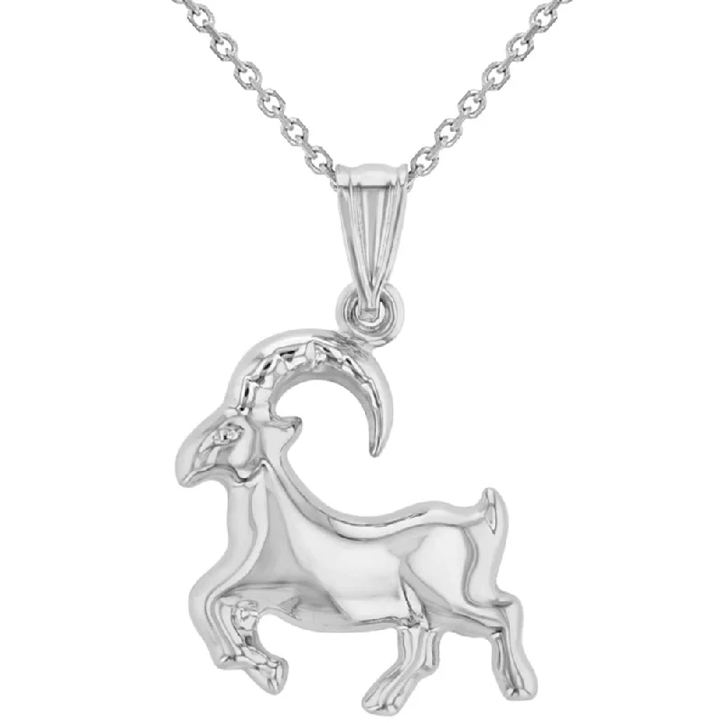 women heart-shaped necklaces -High Polish 14k White Gold 3D Capricorn Zodiac Sign Charm Sea-Goat Animal Pendant Necklace