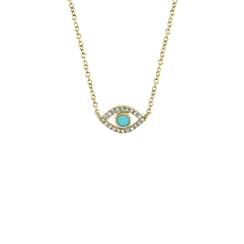 women heart-shaped necklaces -Shy Creation Turquoise & Diamond Evil Eye Necklace