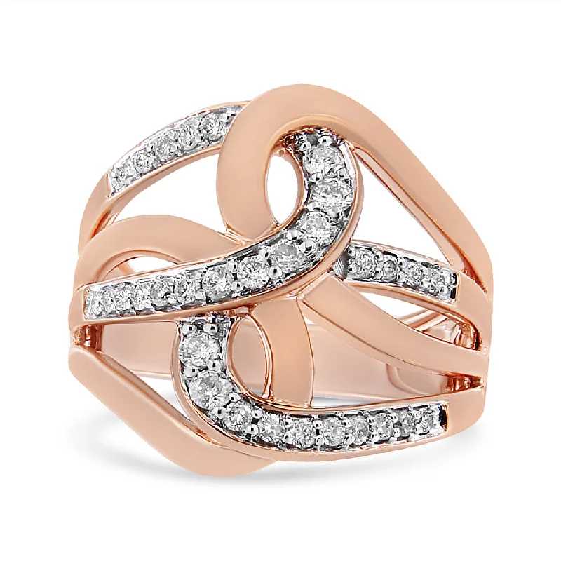 women custom diamond engagement rings -10K Rose Gold 1/2 Cttw Round-Cut Diamond Intertwined Multi-Loop Cocktail Ring