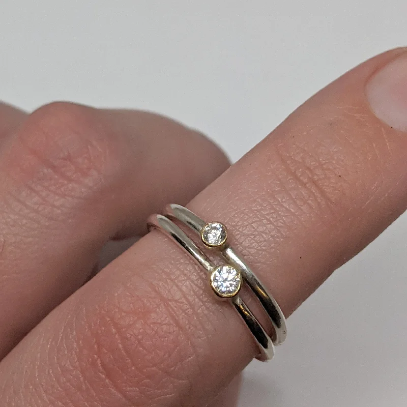 women fashion rings -Moissanite with an 18kt Gold Bezel on a Sterling Silver Stacking Rings by Thea Izzi